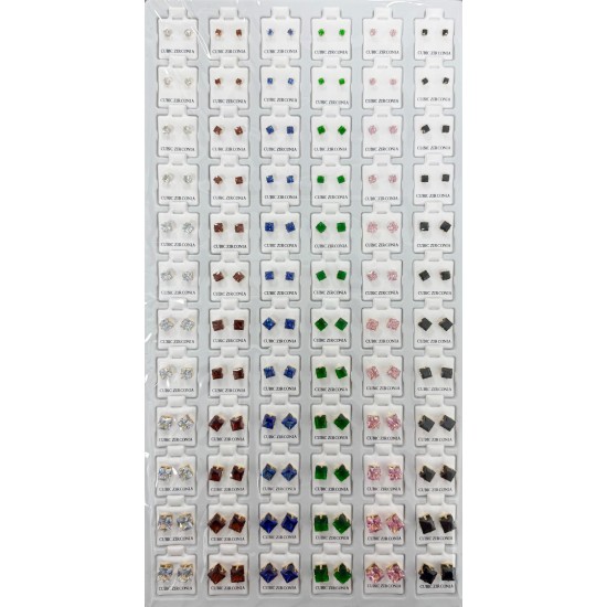 Gold Square Multicolor Earrings  72 Pcs / Card (50/1/20*16*16/25) (JW-511)