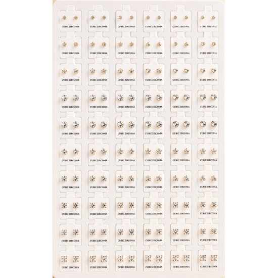 Cubic Zircona Earrings Half Square / Half Round Gold 72 Pcs / Card (50/1/19*19*16/21)