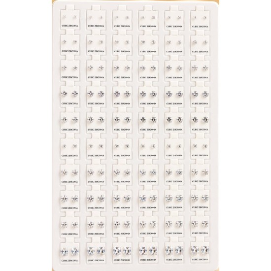 Cubic Zircona Earrings Half Square / Half Round Silver 72 Pcs / Card (50/1/19*19*16/21)