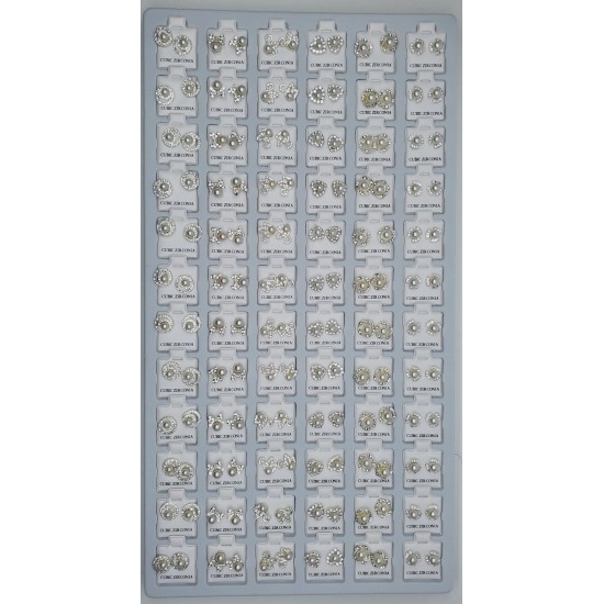 Silver with Pearls Mix Designs Earrings 72 Pcs/Card (50/cs)