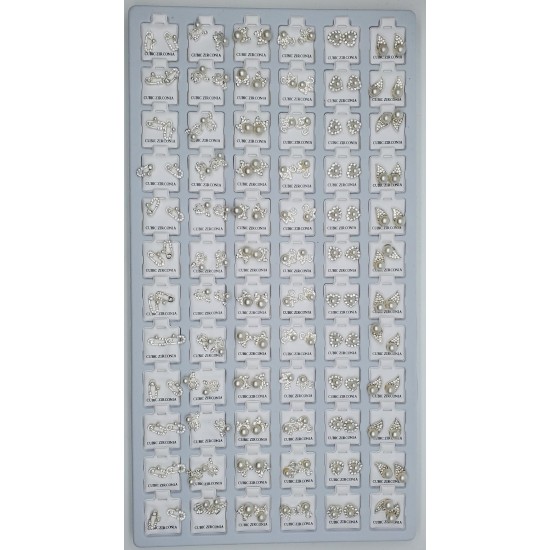 Silver with Pearls Mix Designs Earrings 72 Pcs/Card (50/cs)
