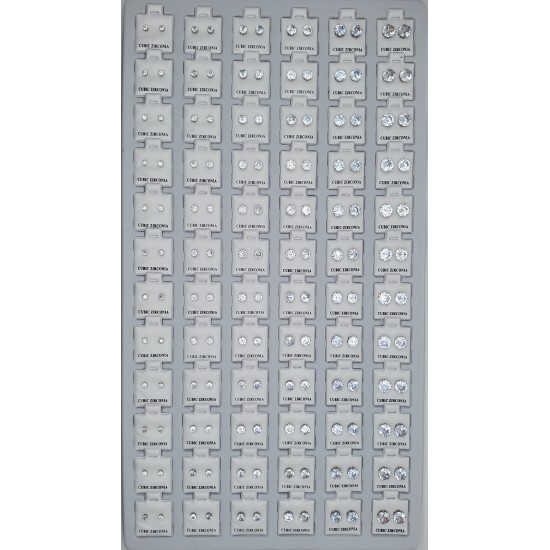 Jewelry Card 72 pcs, Earrings, Clear, Round, Silver, Mixed Size. (50/1/19*19*16/21) JW-517