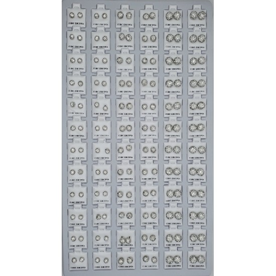 Jewelry Card 72 pcs, Earrings, White Stones Balls, Mixed Size. (50/1/19*19*16/21)