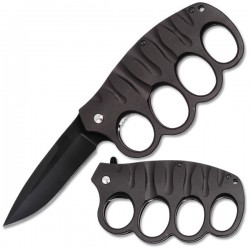 BLACK 4.5" Action Assist Finger Guard Knife, 420 s/s,  8" Overall, Pocket Clip. (100/10/17*12*11/40)
