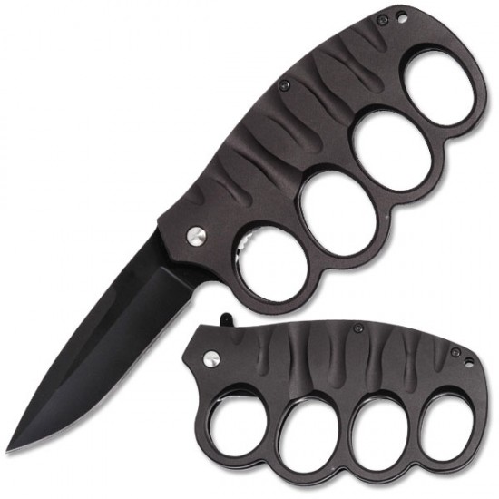 BLACK 4.5" Action Assist Finger Guard Knife, 420 s/s,  8" Overall, Pocket Clip. (100/10/17*12*11/40)