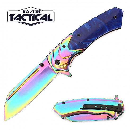 Titanium Blade Spring Assist knife W/ Blue Pearl Handle (120/12/12*9*16/47)