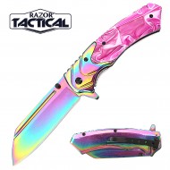 Titanium Blade Spring Assist knife W/ Pink Pearl Handle (120/12/12*9*16/47)