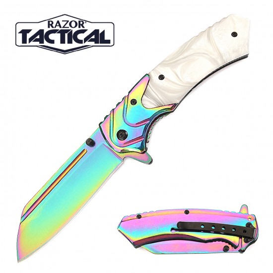 Titanium Blade Spring Assist knife W/ White Pearl Handle (120/12/12*9*16/47)