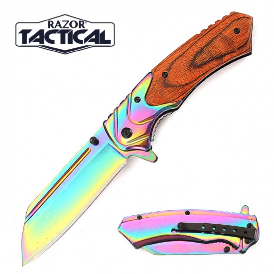 Titanium Blade Spring Assist knife W/ Wood Handle (120/12/12*9*16/47)