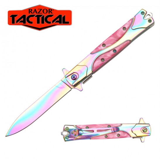 RAINBOW Stiletto Style Quick Assist knife W/ Pink  Handle (120/12/12*9*16/45)